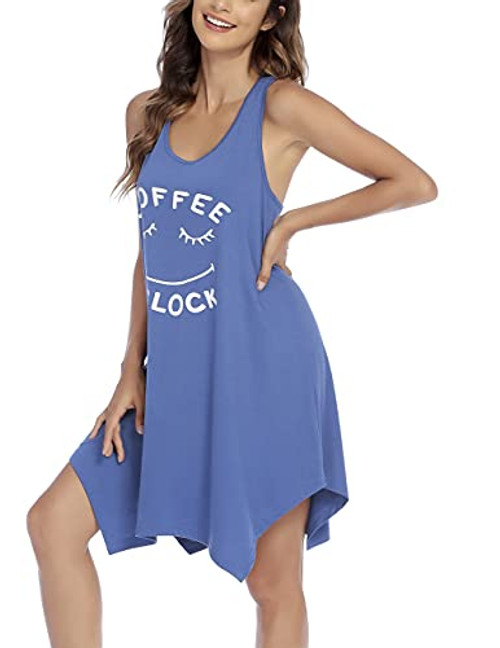 Ekouaer Cute Nightshirts For Teen Girls Tank Nightgowns Chemise Raceback Sleeveless Nightshirt Printed Sleepwear Round Neck Sleep Shirts Sleep Dress Navy Blue