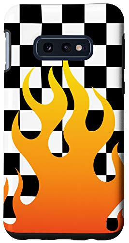Galaxy S10e Checkered Gradient Red Orange Yellow Flames Retro Pattern Case