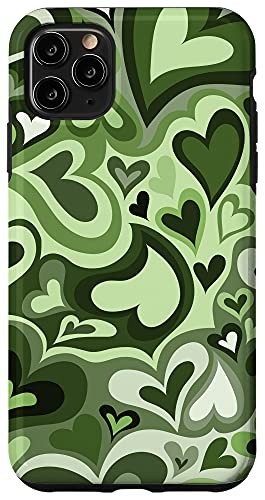 iPhone 11 Pro Max Green Heart Matcha Coffee Latte Hearts Groovy Swirls Phone Case
