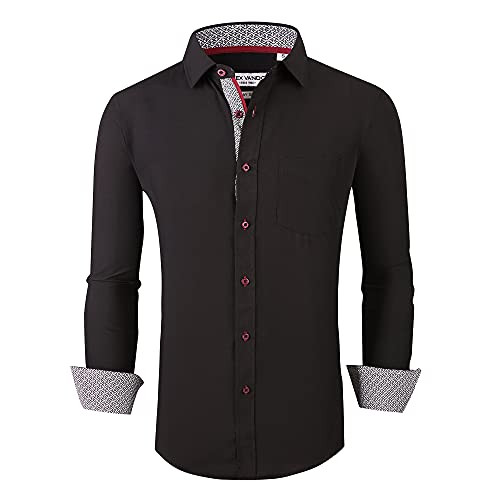 Alex Vando Mens Button Down Shirt Regular Fit Long Sleeve Casual Dress Shirts for Men,Black,XXL