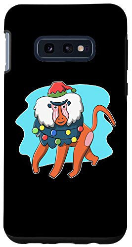 Galaxy S10e Christmas Baboon Monkey Image Wearing String Lights Elf Hat Case