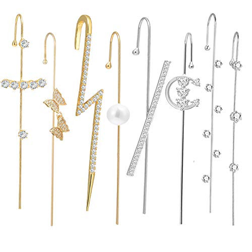 4Pairs Ear Cuff Wrap Crawler Hook Earrings for Women Girls Unique Long Earrings Hypoallergenic Stud Climber Earrings -8pcs-