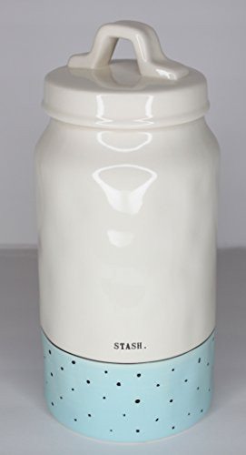 Rae Dunn Magenta Ceramic Canister Stash. - Cream/Light Blue Polka Dot