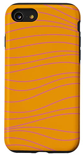 iPhone SE -2020- / 7 / 8 Orange and Pink Line Wave Minimalist Abstract Pattern Case