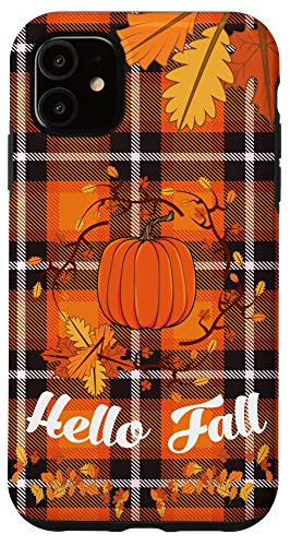 iPhone 11 Fall Leaves Halloween Pumpkin black and Orange Plaid Case Case