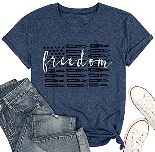 KIDDAD Freedom American Flag Shirts Women Vintage 4th of July Patriotic T Shirt Casual Short Sleeve Tee Tops -Navy Blue, S- KIDDAD Freedom American Flag Shirts Women Vintage 4th of July Patriotic T Shirt Casual Short Sleeve Tee Tops -Navy Blue, S-