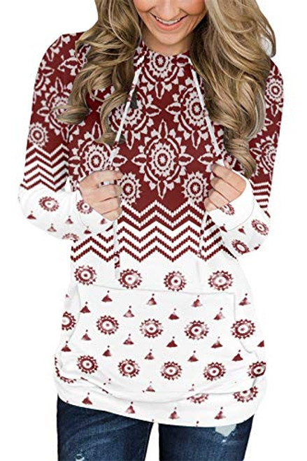 onlypuff Floral Tunic Tops for Women Red Pullover Sweatshirts Hoodies Loose Fit L