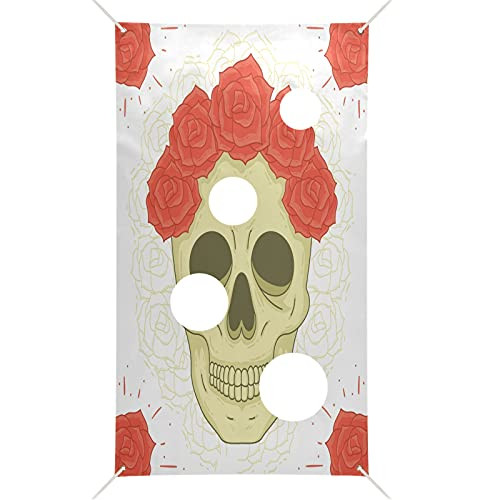 Nander Yellow Skull Rose Toss Game with 6 Bean Bags Indoor Outdoor Throwing Game Carnival Toss Banner for Picnic,Activities,Birthday Party Decoration Supplies