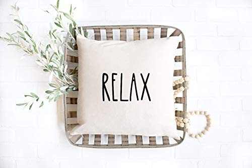 Flowershave357 Rae Dunn Inspired Pillow Cover Relax Rae Dunn Inspired Pillow Farmhouse Decor Neutral Pillow Housewarming