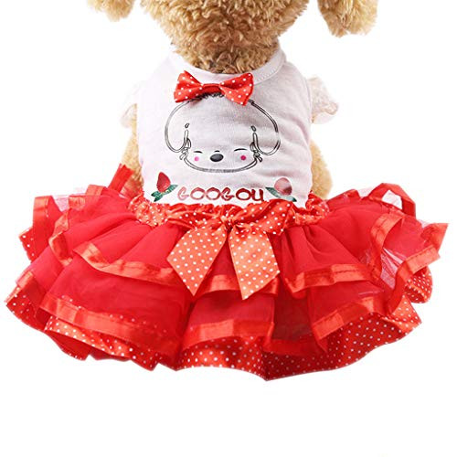Small Dog Girl Dress,Wakeu Lace Tutu Vest Apparel Clothes for Pet Puppy -L, Dog Red- Small Dog Girl Dress,Wakeu Lace Tutu Vest Apparel Clothes for Pet Puppy -L, Dog Red-
