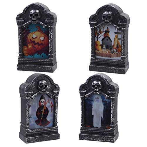KESYOO 4pcs Halloween Tombstone Light with Skull Halloween Ghost Night Lights Lamp Button Battery Holiday Halloween Decor -Ghost Witch Pumpkin Castle-