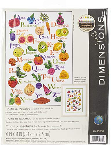 Dimensions Fruits  and  Veggies Counted Cross Stitch Kit for Beginners, 14 Count White Aida Cloth, 14 Count White Aida Cloth, 10'' x 14''