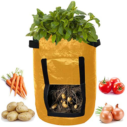 Vacally Reusable Tomatoes Potato Grow Bag Vegetables Planter PE Cloth Planting Container Bag Thicken Garden Pots with Access Flap 34x35cm/30x35cm
