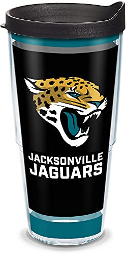 Tervis NFL Jacksonville Jaguars-Touchdown Insulated Tumbler with Wrap and Black Travel Lid, 24 oz - Tritan, Clear