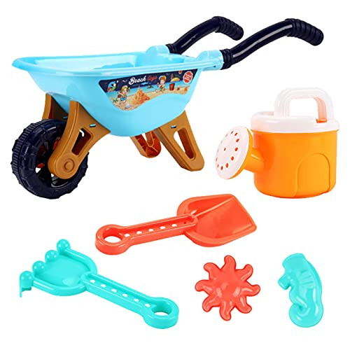 VAHIGCY Kids Sand Toys, 6Pcs Kids Wheelbarrow Gardening and Seaside Beach Play Set Children Beach Sand Playing Toys for Outdoor Sand Toys with Accessories Including Bucket, Rake