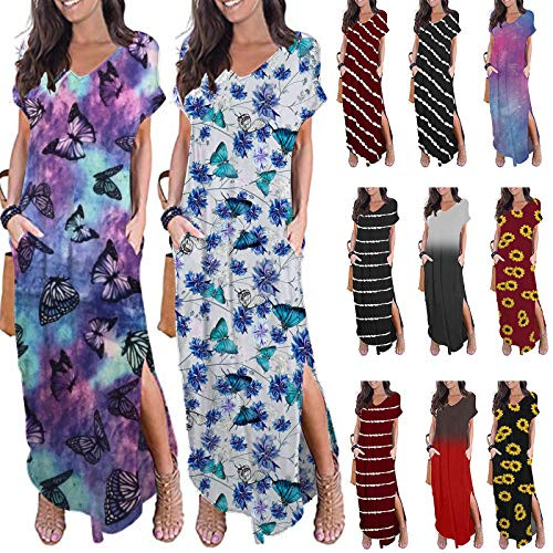 Womens Dress Tie-Dye Beach Pullover Maxi Boho Sundress Ladies Loose Long Slip Dress -Large- Womens Dress Tie-Dye Beach Pullover Maxi Boho Sundress Ladies Loose Long Slip Dress -Large-