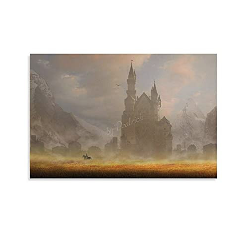 Cards and Envelopes Set Blank, Fantasy Knight  and  Castle Digital Art Greeting Card for Birthday All Occasion 10x7 Inches