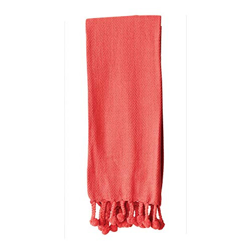 Creative Co-Op Red Cotton Poms Throw
