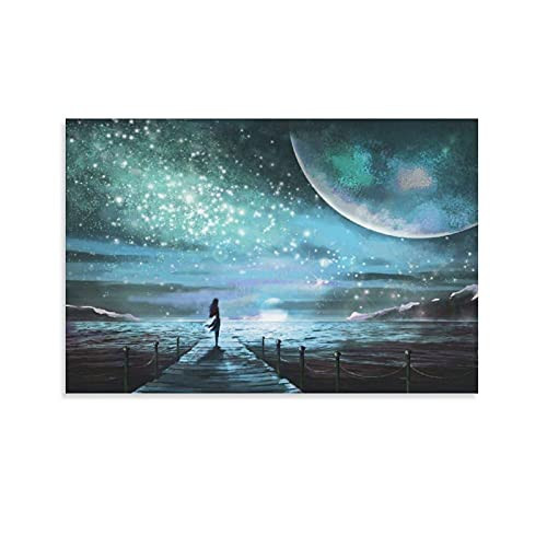 Cards and Envelopes Set Blank, Cool Fantasy Ocean Sea Sci-Fi Digital Art Greeting Card for Birthday All Occasion 10x7 Inches