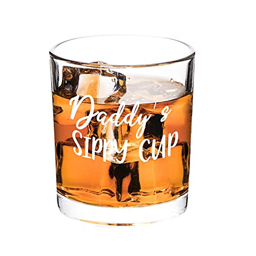 Dad Gift - Daddys Sippy Cup Whiskey Glass 10 Oz, Daddy Old Fashioned Whiskey Glass for Father Dad Him Husband, Funny Gift Idea for Fathers Day Birthday Christmas Anniversary Daily Use
