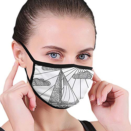 Reusable Face Shield Mouth Scraf Doodle Boat Floating on Waves Ornate Rope Features in Figures Ocean Theme Art decorations for man and woman