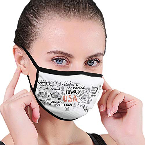 Anti-Dust Windproof Scraf Bandanas Adjustable United States of America City Typography Pattern with Local Figures Concept decorations for man and woman