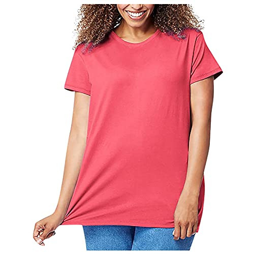 Womens Summer Tops Plus Size,Short Sleeve Buttons Up Women's Plus Size Henley Shirt Pleated Tunic Tops Orange