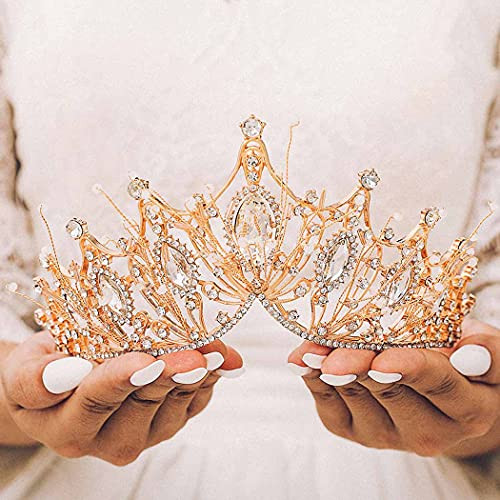 Kilshye Rhinestone Crown Gold Queen Crowns Wedding Bridal Tiara Princess Tiaras Crystal Prom Costume Hair Accessories for Women and Girls -42- Kilshye Rhinestone Crown Gold Queen Crowns Wedding Bridal Tiara Princess Tiaras Crystal Prom Costume Hair Accessories for Women and Girls -42-