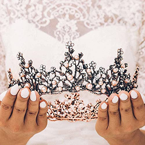Kilshye Baroque Crown Black Queen Crowns Vintage Gold Tiara Peal Rhinestone Tiaras Crystal Prom Hair Accessories for Women and Girls -2- Kilshye Baroque Crown Black Queen Crowns Vintage Gold Tiara Peal Rhinestone Tiaras Crystal Prom Hair Accessories for Women and Girls -2-