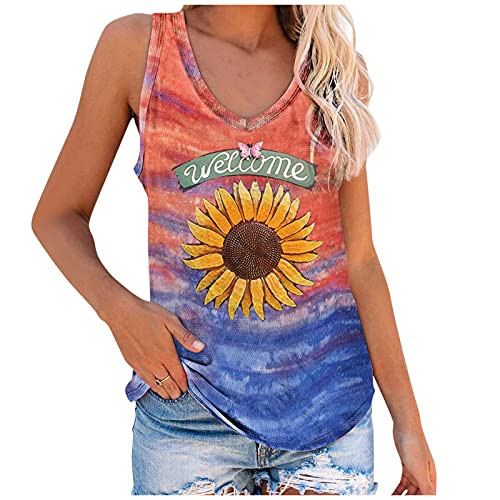 Tank Tops for Women Tie-dye Sunflower Print Vest Casual Loose Sleeveless V-Neck Tunic Blouse Tank Tops for Women Tie-dye Sunflower Print Vest Casual Loose Sleeveless V-Neck Tunic Blouse