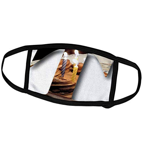 3dRose Jos Fauxtographee- Alphabet T - The Letter T with Candles on a Cake on it and White Crackled Back - Face Masks -fm-280045-2-