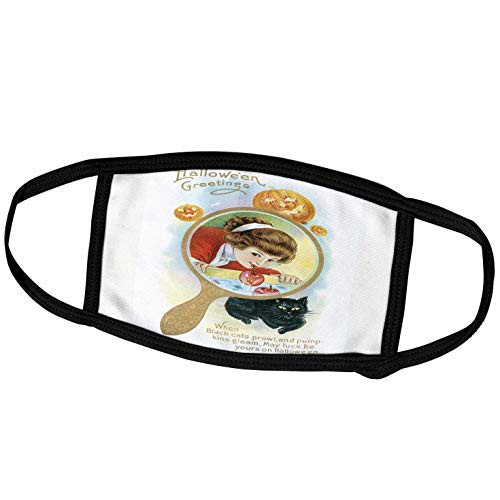 3dRose Vintage Halloween Greetings with a Girl in a Mirror Bobbing for. - Face Covers -fc-126111-1-