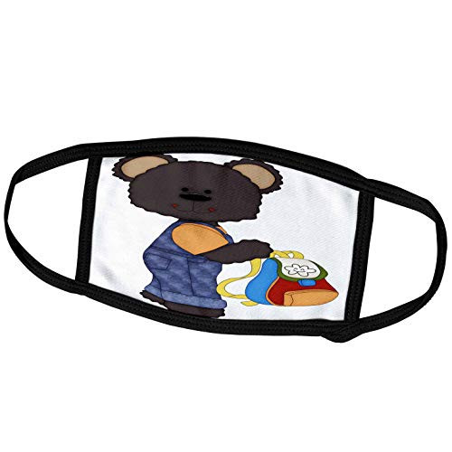 3dRose Little Boy Bear with A Backpack Illustration - Face Covers -fc-211140-3-