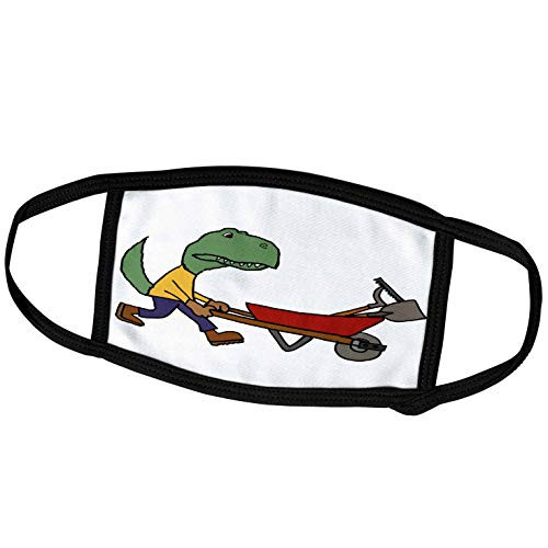 3dRose Cool Humorous T-rex Dinosaur Pushing Wheelbarrow Cartoon - Face Covers -fc-281345-1-
