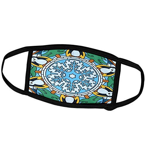 3dRose Winter Mandala Backdrop. Snowflake, Spruce Tree, Penguins. Chic. - Face Covers -fc-300542-1-