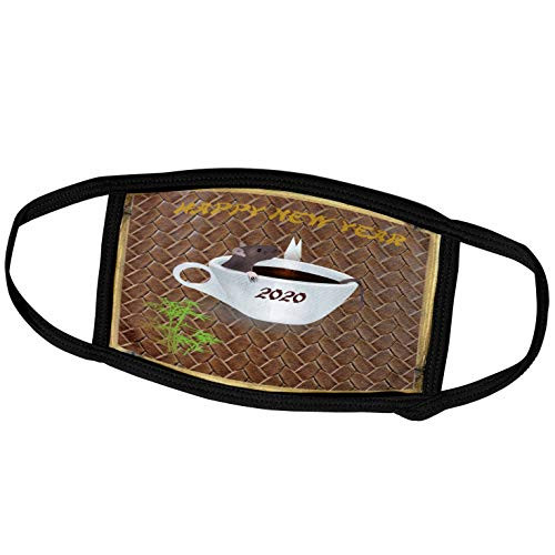 3dRose Image of Rat Sits in Cup Coffee On Leather Back with Year and. - Face Covers -fc-326518-1-