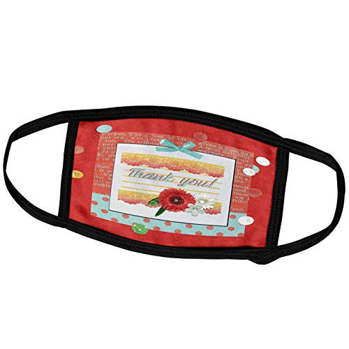3dRose Image of Flowers, Lace, Dots, and String, Orange, Aqua - Face Covers -fc-336630-3-