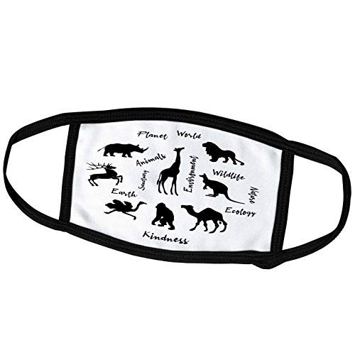 3dRose Black Silhouette Images of Animals and Texts. White Backdrop - Face Covers -fc-339064-3-