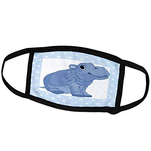 3dRose Florene Childrens Art - Cute Baby Blue Hippo On Blue Dotted Back - Face Covers -fc-37289-1-