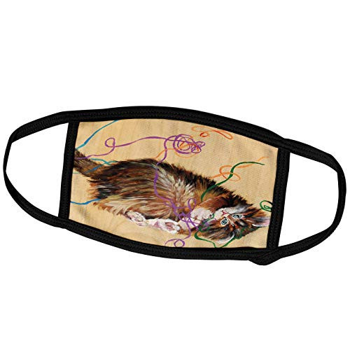 3dRose Kitten Rolling On Its Back Playing with Yarn On Light Wood. - Face Covers -fc-44569-1- 3dRose Kitten Rolling On Its Back Playing with Yarn On Light Wood. - Face Covers -fc-44569-1-