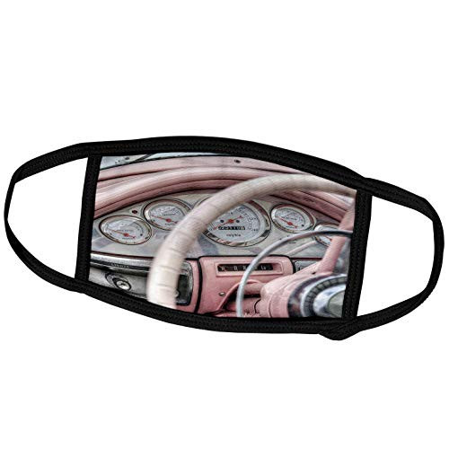3dRose RONI Chastain Photography - Old Pink CAR, Close UP of Dash and Wheel - Face Masks -fm-173705-2- 3dRose RONI Chastain Photography - Old Pink CAR, Close UP of Dash and Wheel - Face Masks -fm-173705-2-