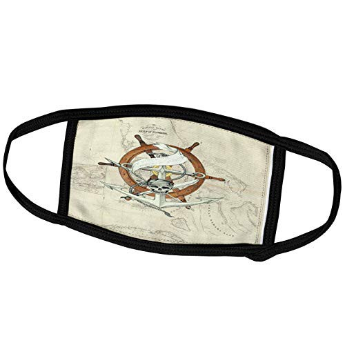 3dRose Florene - Nautical Map Decor - Print of Vintage Florida Chart with Pirate Wheel - Face Masks -fm-204870-1-