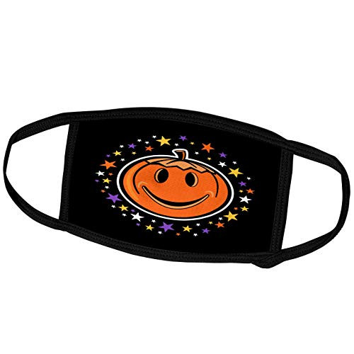 3dRose Russ Billington Designs - Fun Halloween Jack O Lantern Pumpkin with Purple Orange Stars - Face Masks -fm-219250-1-