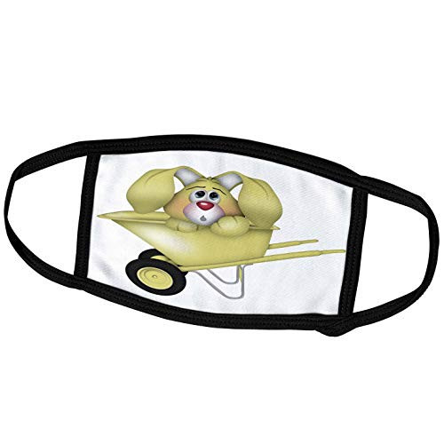 3dRose Anne Marie Baugh - Animals - Cute Yellow Bunny in A Wheelbarrow Illustration - Face Masks -fm-222603-2-