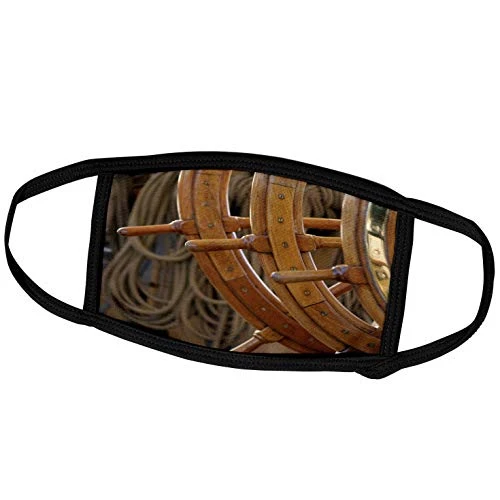 3dRose Danita Delimont - Canada - Canada, Victoria. Brass and Wood Steering Wheel on The USCG Eagle - Face Masks -fm-226786-1-