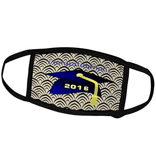 3dRose Florene - Graduation - Image of Blue 2016 Cap with Yellow Tassel On Art Deco Back - Face Masks -fm-234046-2- 3dRose Florene - Graduation - Image of Blue 2016 Cap with Yellow Tassel On Art Deco Back - Face Masks -fm-234046-2-