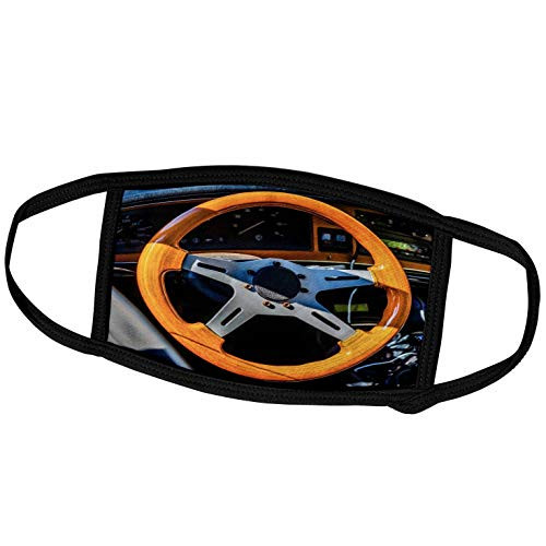 3dRose Alexis Photography - Transport Road - Orange Steering Wheel of a Vintage Sports car - Face Masks -fm-271912-1-