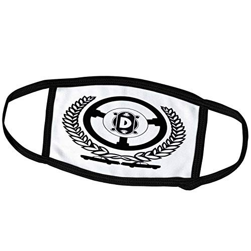 3dRose Alexis Design - Monogram Auto Car - Laurel Wreath, Steering Wheel, Two Cars. Charming Letter D - Face Masks -fm-297416-3-