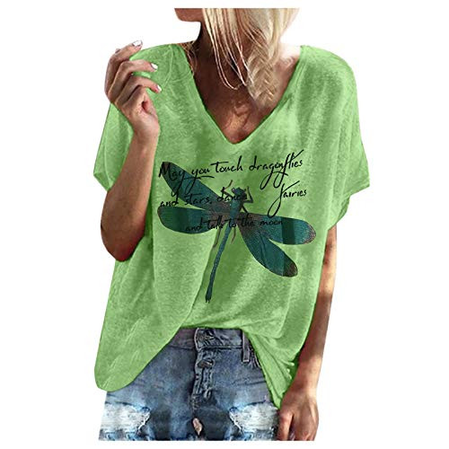Kangma Plus Size Women Short Sleeve Loose V-Neck Printed Thin See Through T-Shirt Summer Outdoor Pullover Tops Blouse Tees