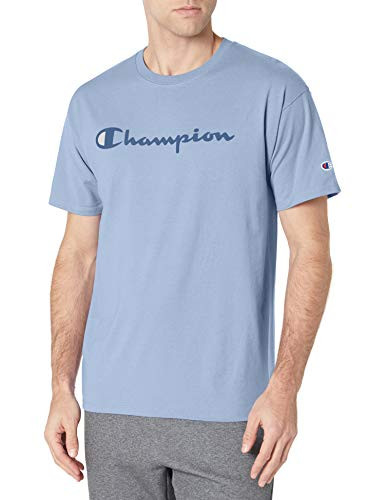 Champion Men's Classic T-Shirt, Screen Print Script, Mache Blue-Y07718, 2X- Large